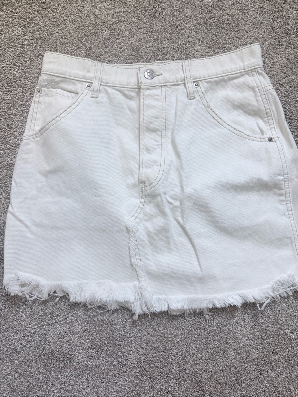 Free People, We the Free, White Frayed Denim Mini Skirt